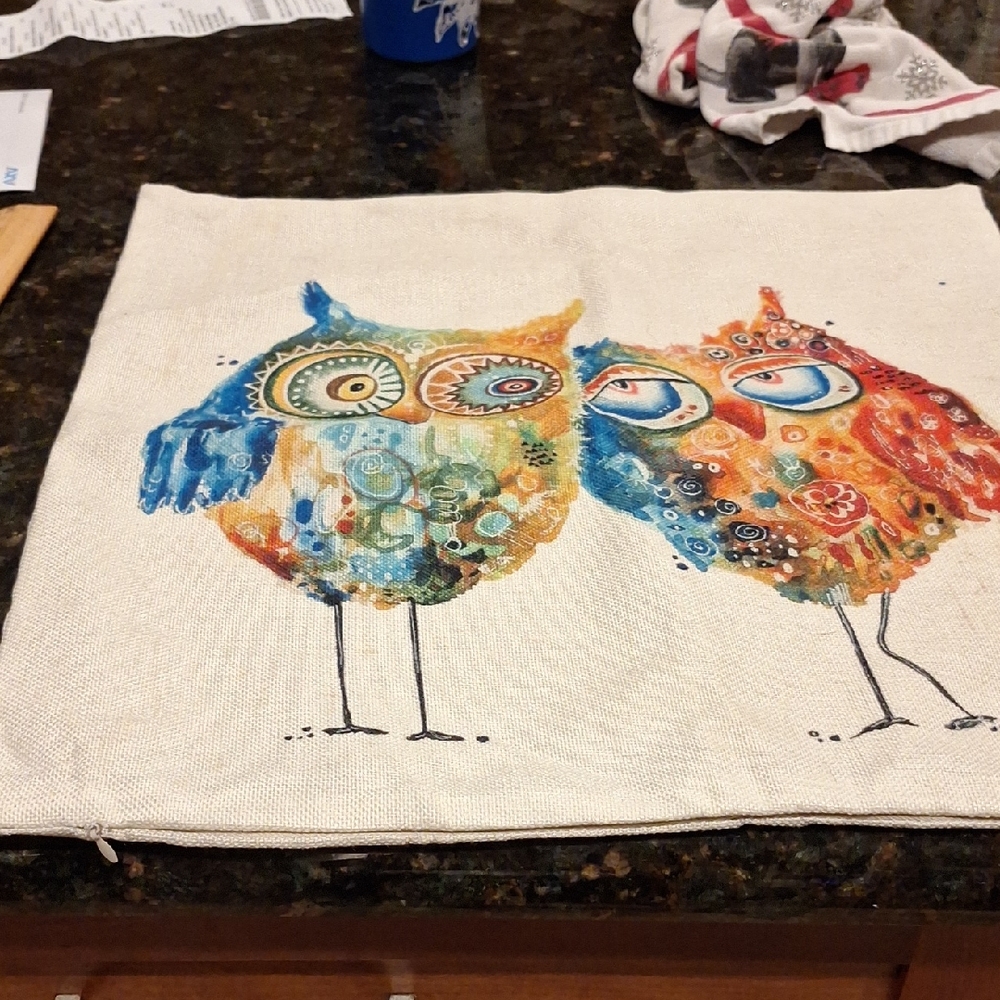Colorful Owl Print Pillow Cover 18" X 18"